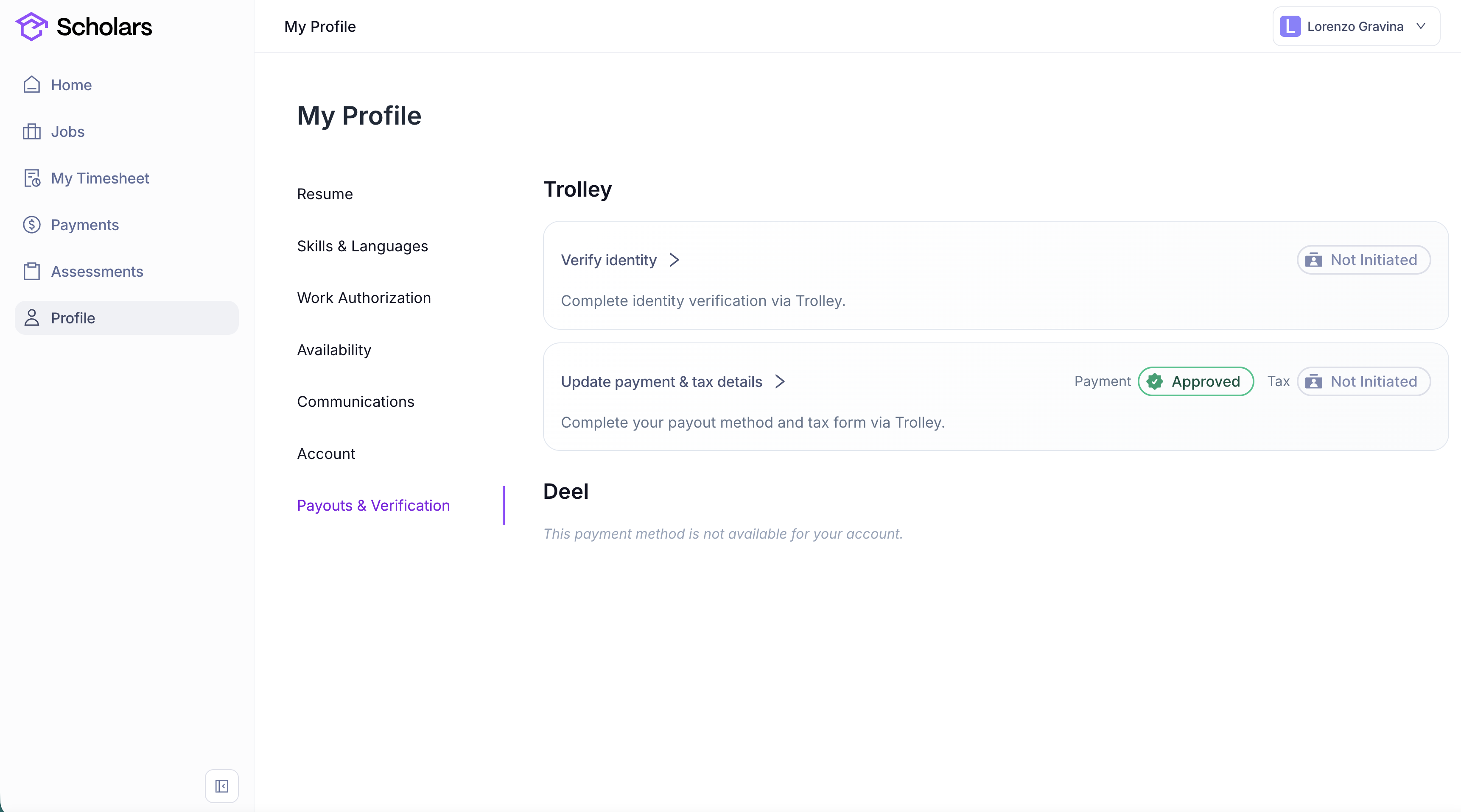 The Payouts & Verification section of a Scholar profile